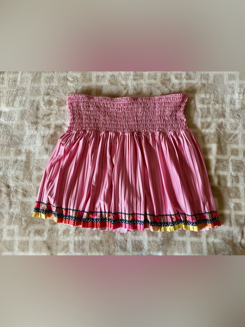 Lucky in Love Pink Smocked Pleated Skort with Multicolor Trim